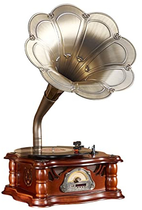 Gramophone vintage, phonographe rétro, gramophone Bluetooth vintage – Tourne-disque rétro à 3 vitesses avec radio FM et lecture USB