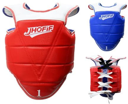 JHOFIF Martial Arts Chest Guards - Boxing Body Protector, Reversible Taekwondo Sparring Gear with Adjustable Straps, High-Density Foam Padding for MMA/Karate Training (Red, 3)