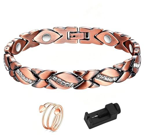 Magnetiskt armband för kvinnor och magnetiska ringar, magnetarmband för kvinnor minskar smärta och artrit rostfritt stål terapeutisk magnet armband justerbar storlek & smycke presentförpackning
