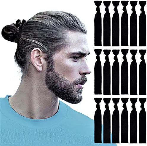 79STYLE 100pcs Men Hair Tie For Man Bun.Man Bands Hair Ties For Mens Long Hair Elastic Fabric Hair Ties Knotted Black Ribbons Knot Men's Ponytail Holders Guys (Black-100pcs)