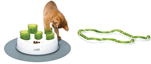 Catit 2.0 Spielschiene, Super Circuit, interaktives Spielzeug für Katzen & 2.0 Digger Aktiv-Futternapf, interaktives Spielzeug für Katzen