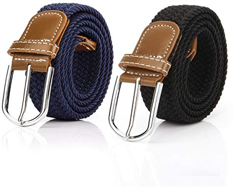 lalafancy Set med 2 flätade dambälten stretchig canvasrem för män elastiskt bälte för jeans klänning byxor (svart och mörkblå)