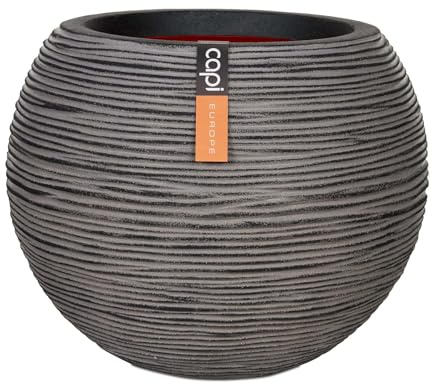 Capi Europe - Gefäß Kugel Rib NL - 62x48 - Anthrazit - Blumentopf für den Innen- und Außeneinsatz - Übertopf - Pflanztopf - Pflanzgefäß - Kunststoff - KOFZ271