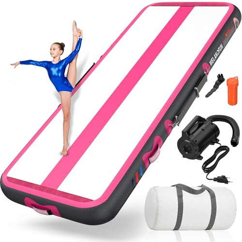 WelandFun Gymnastikmatta, uppblåsbar, 3/4/5/6 m, träningsmatta, kolfiber, 10/15/20 cm tjock, golvmatta, uppblåsbar yogamatta, taekwondo-matta, med pump