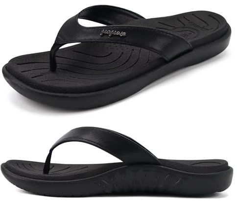 jiajiale Chanclas Mujer Moda Ortopedicas Comodas Piel Tela Sandalias de Dedo Verano Cool Playa Piscina Flip Flop Ligera Abierta Chancletas Antideslizante Goma Suela