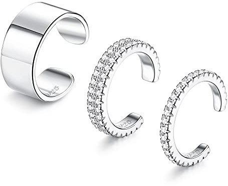 ORAZIO 3Pcs Fausse Boucles d'Oreilles Argent 925 Zirconium Attache Boucles d'Oreilles Manchette Helix Cartilage Faux Piercing Cartilage Ear Cuff Boucle D'Oreille Non Percées Pour Femme Fille,B/Argent
