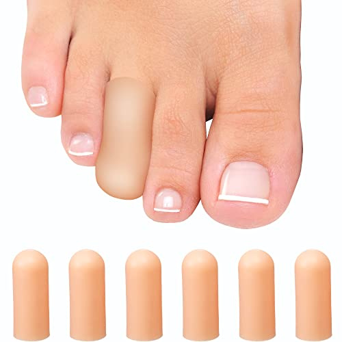 Soft Gel Toe Caps with Healing Coconut Oil - 6 Reusable Small Toe Protectors for Ingrown or Missing Toenails, Corns, Calluses & Blister Relief