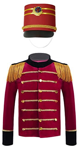 dPois Costume de Majeurtte de Bande Enfant Garcon Fille Veste Cirque Monsieur Loyal avec Chapeau Tenue de Tambour Fanfare Deguisement Casse-Noisette 3-16 Ans