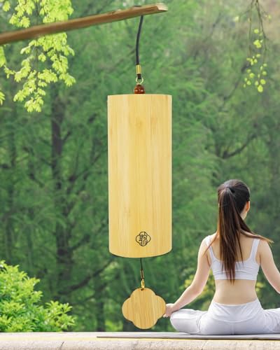 Bambus-Windspiel, japanisches Windspiel für Klangheilung, Meditation und Beruhigung von Emotionen, klassische Heimdekoration, gutes Geschenk für Familie, Freunde (E-Akkord) mit Geschenkbox aus Holz