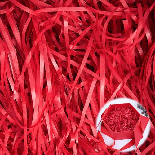 Hengrongshen Fyllningsmaterial, gåva, 500 g fyllmaterial för paket, hög kvalitet, strimlat papper, presentbox-dekoration för jul, bröllop, årsdag, alla hjärtans dag fest (röd)