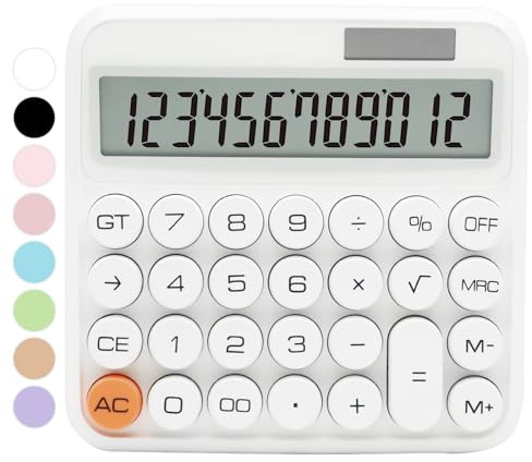 QpenguinBabies - Calculadora Blanca estándar de 12 dígitos con Pantalla LCD Grande y Botones Grandes, Suministros de Oficina Blancos y Accesorios de Escritorio, Bonita calculadora para Oficina,