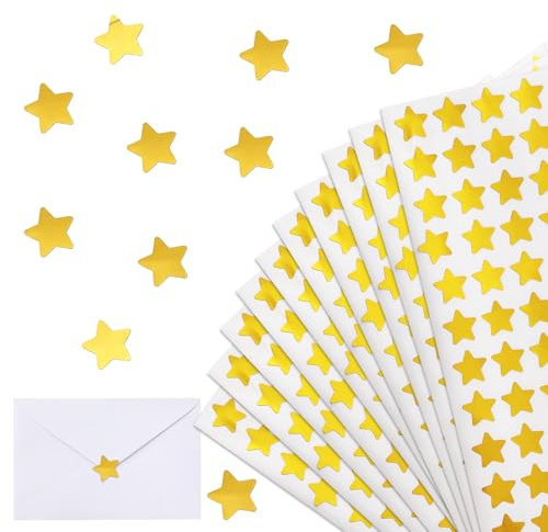 BETESSIN Aufkleber Weihnachten - 1080 Stück Sterne Sticker Gold - Selbstklebende Stern Aufkleber für Weihnachtsdeko zum Basteln, Belohnungssticker Kinder, Weihnachtsaufkleber usw.