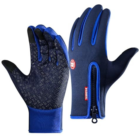 Frostfit - Thermo Handschuhe Unisex Outdoor Hiking Skiing Anti-Slip Touch Screen Windproof Waterproof Plus Velvet Premium Thermo Gloves (Blau, L)