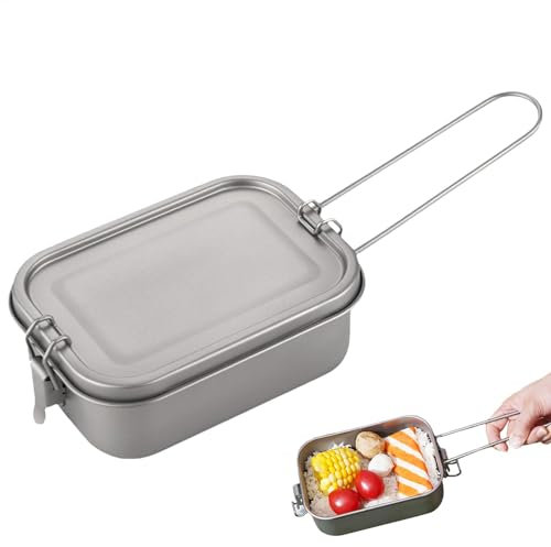 Fiambreras de metal genéricas – de titanio para camping, fiambreras de alimentos, caja de almuerzo plegable con tapa hermética