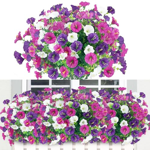 9 bouquets de fleurs artificielles pour l'extérieur,fleurs artificielles d'extérieur résistantes aux intempéries, fleurs en soie comme de vraies plantes artificielles pour balcon, espace extérieur