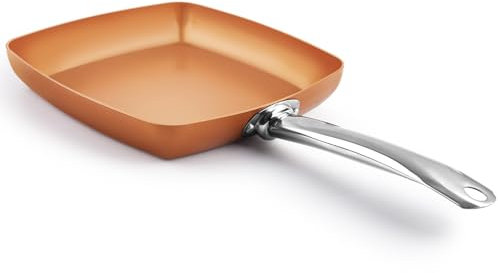 Toutrop Non-Stick Copper Square Frying Pan, 12 Chef Skillet with Ceramic Coating, Oven Dishwasher Safe, PFOA-Free, Home Use for All Stoves