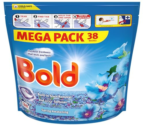Bold PODS Washing Liquid Laundry Detergent Capsules 38 Washes, Spring Awakening, Outdoor Freshness That Lasts And Lasts, With Built-In Lenor Softener