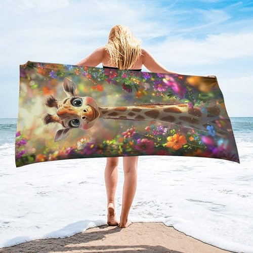 Toalla de Playa de Microfibra Grande, Flor de ciervo de cuello largo Toalla de Baño Suave de Secado Rápido XL 80 x 160 cm, Absorbente, Sin Arena, Ligero para Viajes, Natación, Vacaciones R-131