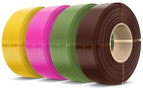 SUNLU 4KG PLA+2.0 3D Drucker Filament Refill, Hochzähes PLA+ Filament Bundle, No Spulen 3D Filament 1,75mm Für Bambu Lab 3D Druckern, 1KG/Rolle, Kaffeebraun+Olivgrün+Magenta+Knallgelb