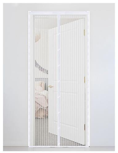 Pantalla magnética para puerta, manos libres, marco completo, antimoscas para patio y sala de estar, parte inferior pesada, fácil de instalar, color leche, 140 x 240 cm, a prueba de ct y apto para