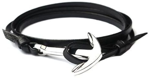 ankare armband lädersnöre, One Size, Läder/metalllegering/silverpläterad