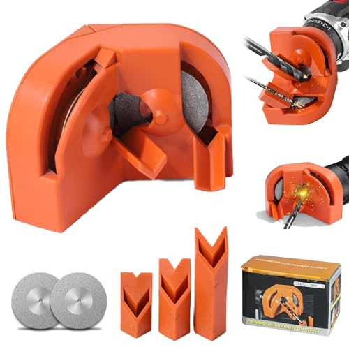 Multi-function Drill Bit Sharpener, Portable Drill Bit Sharpener, Drill Bit Sharpeners for All Bits(5/64''- 5/8''), for High-Speed Steel, Masonry, Carbide, Tin-Coated Drill Bit (Orange)