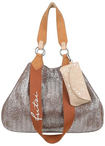 Fritzi Izzy Medium Limited Painted Straw Nut Shopper Strohtasche Damen Sommer Festival Brillenetui-Anhänger Bast-Optik 29 x 42 x 15 cm Nussbraun