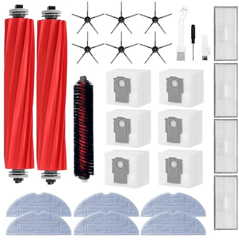 28 Stück Zubehörset für Roborock S7 MaxV/Pro/Max Ultra Saugroboter | 6 Staubbeutel 6 Wischtücher 6 Seitenbürsten 4 HEPA Filter 2 Hauptbürste 1 Wartungsbürste für regelmäßige Pflege Saugroboters