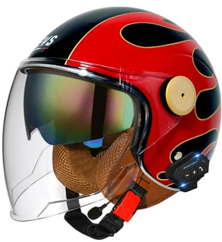 Caschi Jet E Demi-Jet Moto Bluetooth Auricolare E Microfono Integrati Con Doppia Visiera Aperto Casco Retrò Moto Certificazione DOTECE Caschi Cromwell Scodella Casco Mezzo Adulti M,M:57-58CM