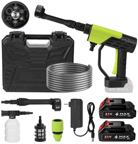 Limpiador de alta presión inalámbrico, pistola de alta presión inalámbrica de 30 bar, boquilla 6 en 1 y manguera de 5 m, 6 modos de pulverización y 2,4 MPa, para jardín y coche