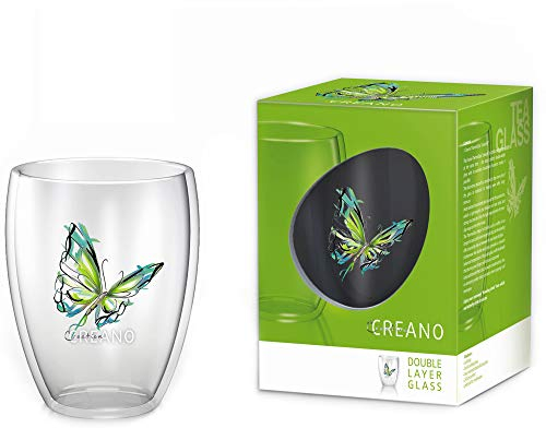 Creano Bicchiere Termico con Stampa di Farfalla,Farfalla Colorata Vetro a Doppia Parete, Tazza Termica | 250ml in Scatola da Regalo, verde