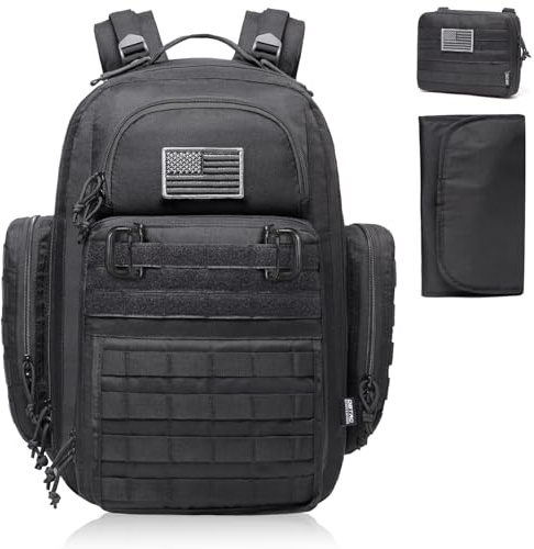 Diaper Bag Backpack for Dad, DBTAC Large Baby Nappy Bag for Men w/Changing Mat, Insulated+Wipe Pockets, Stroller Straps, Black