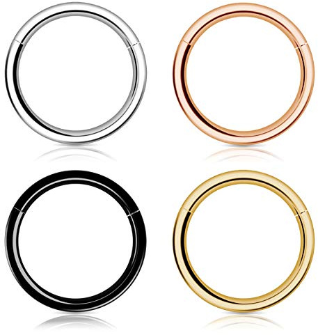 4 St Hoop Näsring för Kvinnor Män, Kucheed 316L Surgical Steel Sleeper Hoop Örhängen Septum Clickers Gångjärnssegmentring, Hypoallergena Conch Lobe Piercing Daith Helix Guldring Smycken (16G 12mm)