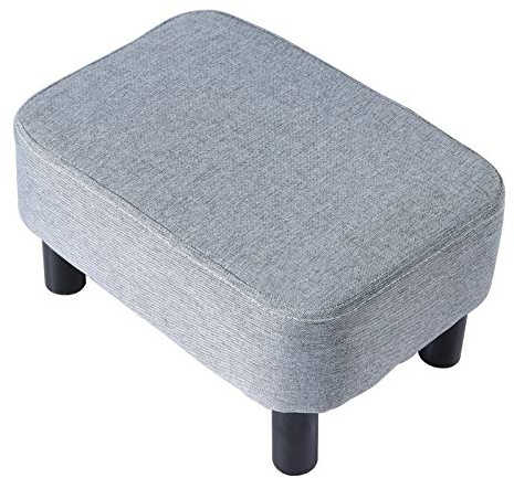 IBUYKE 16.54 Small Footstool Linen Fabric Pouf Ottoman Footrest Modern Home Bedroom Rectangular Stool, with Padded Seat Pine Wood Legs, Gray Blue RF-BD214-D