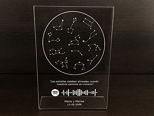 Oedim Placa Metacrilato Constelaciones + Musica Spotify Personalizado, Fabricado en Metacrilato 4mm, 19,5 x 28,2cm, Efecto Espejo, con Apoyo