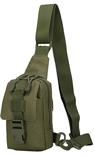 QIYUANT Mini Militär Brusttasche Taktisch Sling Rucksack Molle Schultertasche Klein Umhängetasche Outdoor 800D Wasserdicht Nylon Crossbody Tasche Wandern Radfahren Trekking Camping Angeln - Armeegrün