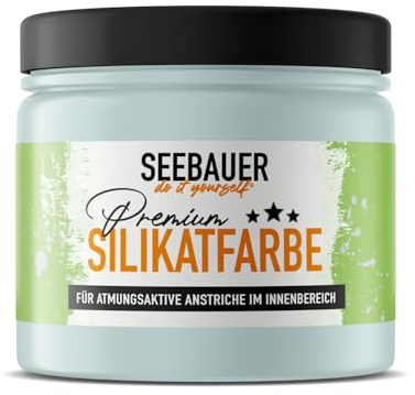 SEEBAUER diy Silikatfarbe Hellblau 300ml für Innen (No. 823 Arctic Blue) Atmungsaktive Mineralfarbe für Allergiker - Abwaschbare Wandfarbe - Blautöne hohe Deckkraft