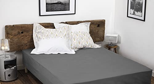 Home Linge Passion – Drap Housse 100% Coton – 57 Fils/cm² – Taille 140x190 cm – Gris foncé – Bonnet 35 cm – Tissage serré – Doux, Respirant, Lavable – Home linge passion