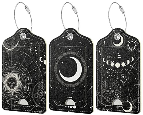 Hnogri 3 Pcs PU Leder Gepäckanhänger für Koffer, Reisen Kreuzfahrt Gepäckanhänger mit Privatsphäre Klappe, Name ID Label und Metall-Schleife für Frauen Männer Gepäck Handtasche Schule Tasche Rucksack.