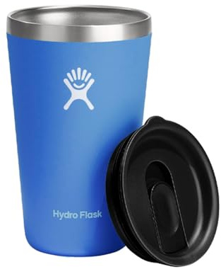 Hydro Flask All Around Tumbler Press-In Lid, Insulated Travel Mug, Stainless Steel Coffee Cup 16 Oz Cascade Blue