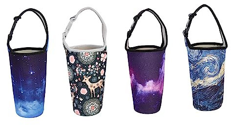 4 Stück Neoprentasche Isolierte Wasserflasche mit Griff Wasserflaschenhalter zum Umhängen Faltbare Wasserflaschen Glasbecher dekorative Flaschenhüllen Tasse isolierte Ärmel tragbar