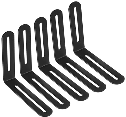 Staffe angolari regolabili a forma di L, 120 x 100 mm, staffa angolare, supporto per mensole in metallo, giunto di fissaggio per mobili (confezione da 5, nero)