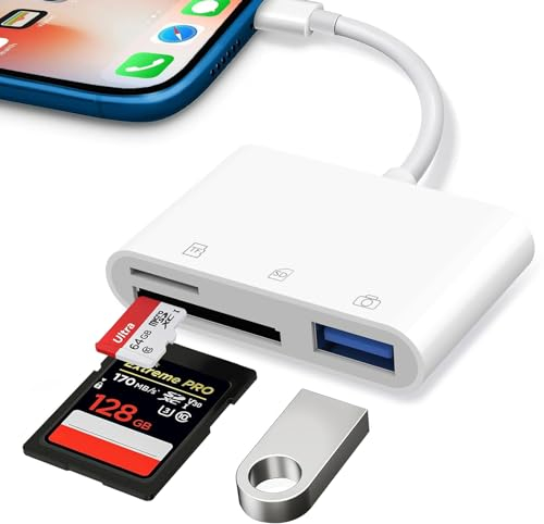 Lector de Tarjetas SD para Phone Pad, Adaptador de Tarjetas SD para Phone 3 en 1 con Puerto USB y Doble Ranura, Lector de Tarjetas Micro SD, Adaptador de Tarjetas de Memoria