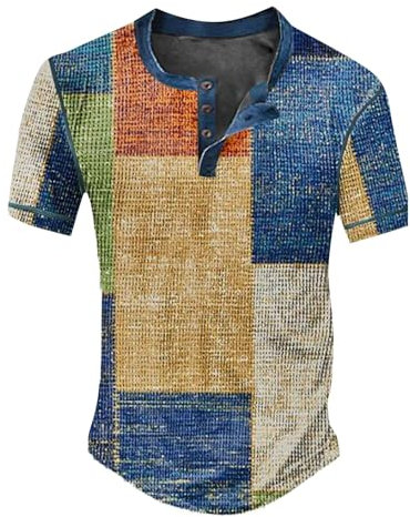 Ski Gadgets - Camiseta de manga corta para hombre, diseño de rayas, estilo retro, con estampado de vaquero occidental, con botones, amarillo, L