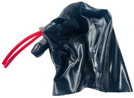 Latex Full Cover Mask 15cm Long Nose Tube Mouth Sheath Tube Inside Breath Tube Suffocating Suit (L)