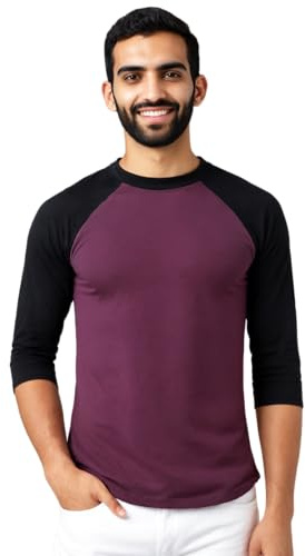 AIRDYNAM Men's Baseball T-Shirts 3/4 Sleeve Crew Neck Casual Soft Vintage Workout Athletic Classic Fitted Tee Shirt, Purple/Black, L