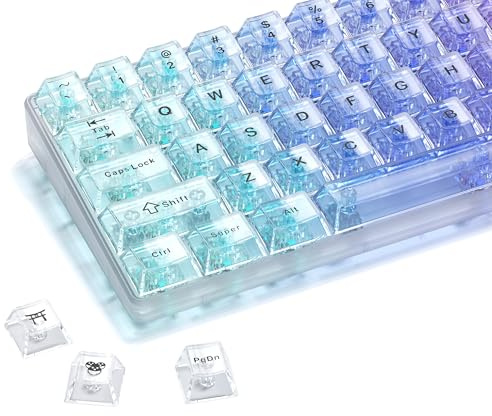 HITIME XVX Clear keycaps, White Transparent Keycaps 60 65 75 100 Percent, Crystal Ceramic Custom Key Cap Set 124 Keys, Cherry Profile, Shine Through, Cute Style for Mechanical Keyboards