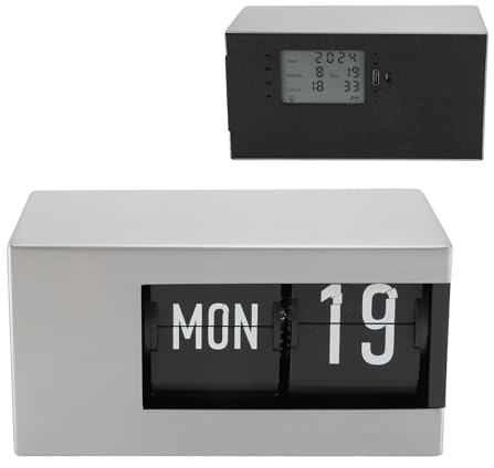 Dpofirs Klappuhr Im Vintage Stil, Retro Klappuhr, Kalender Klappuhr, Mehrzweck Schreibtisch, Dekorative Digitale Klappuhr für Zuhause, Zimmer, Büro (Silver)