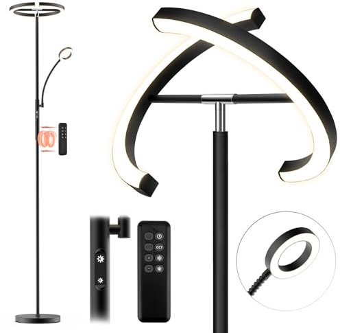 FIMEI Lámpara de Pie 29w, con Control Remoto y Táctil, 3000K-6000K Temperatura de Color & Atenuación Continuas, Moderna Lámpara de Lectura para Sala de Estar, Dormitorio, Oficina