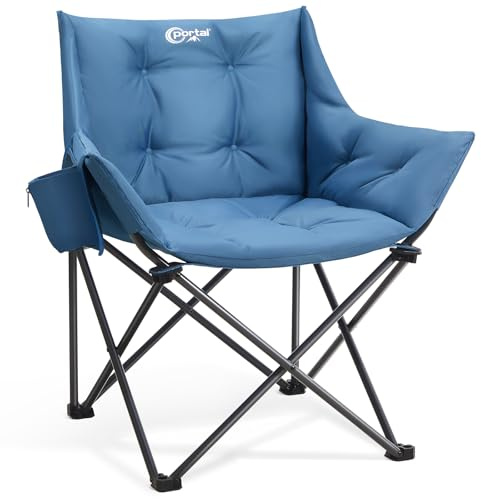 Portal Comfy Wide Camping Chair XL for Adults Padded Tub Folding Chairs Outdoor Deluxe Lightweight Seat Heavy Duty Load 150KG Luxury Collapsible Moon Festival Chair for Large People Garden Patio